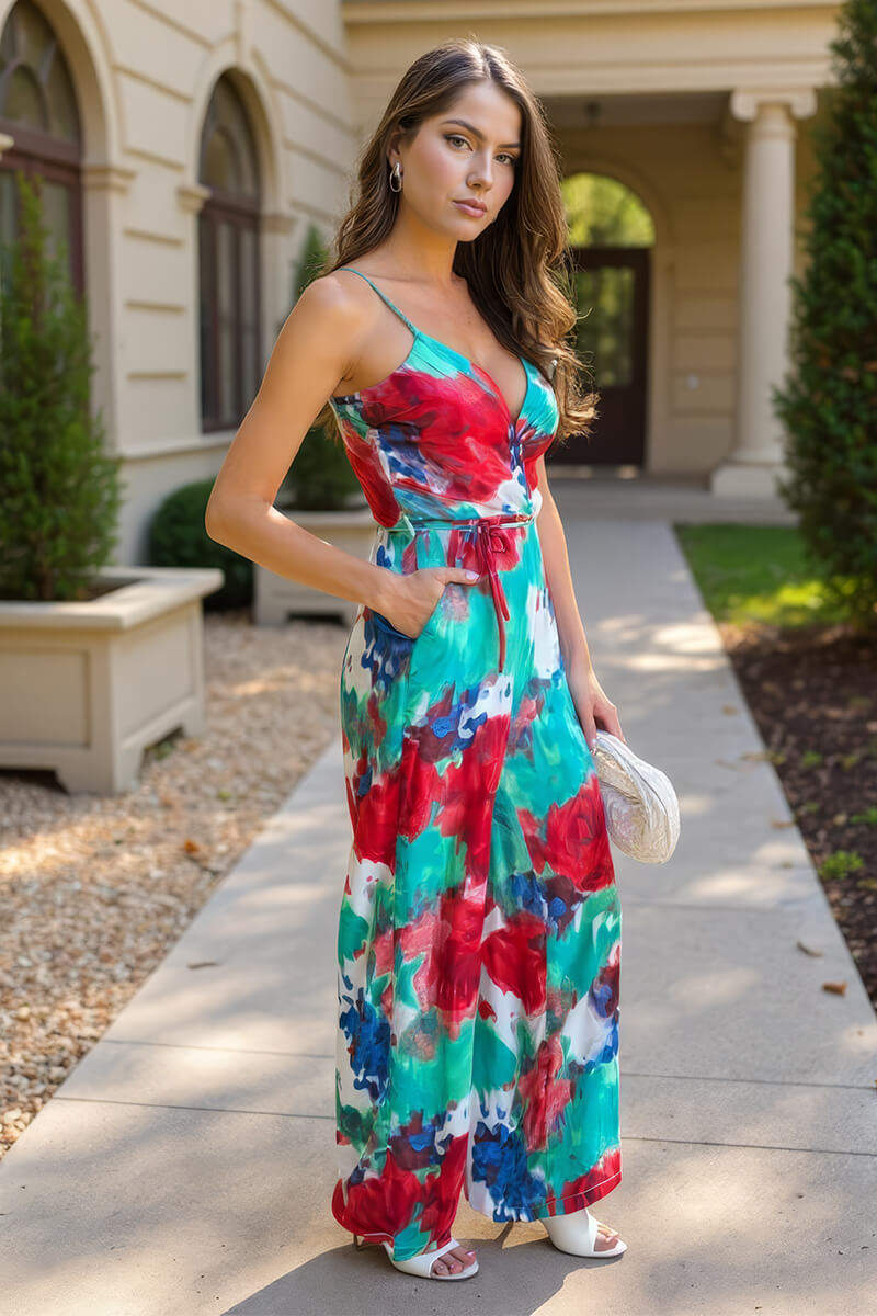 Multi Tie Dye Printed Strappy Tie Waist Jumpsuit - Image 3