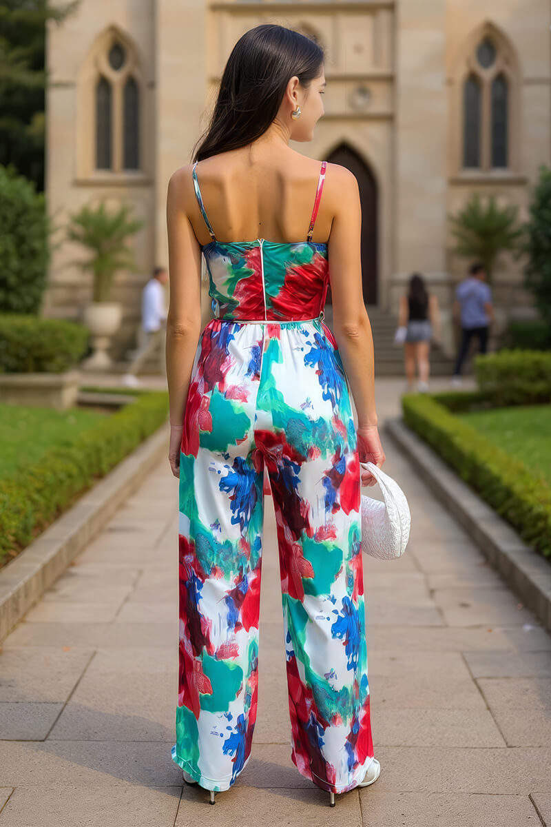 Multi Tie Dye Printed Strappy Tie Waist Jumpsuit - Image 4