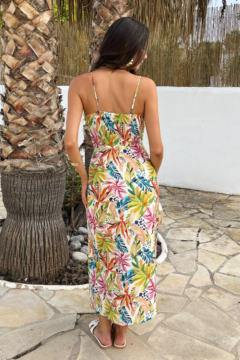 Multi Tropical Garden Print Strappy Cut Out Midi Dress - Image 5