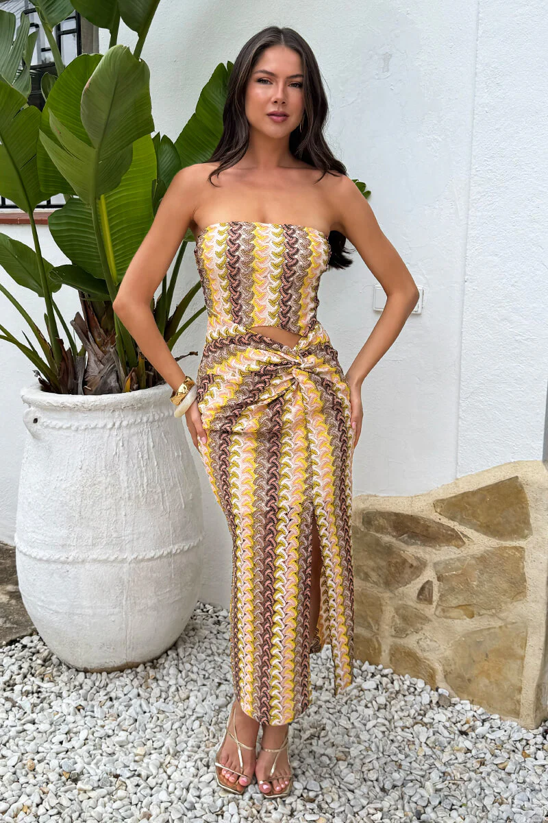 Multi ZigZag Crochet Bandeau Cut Out Midi Dress - Image 2