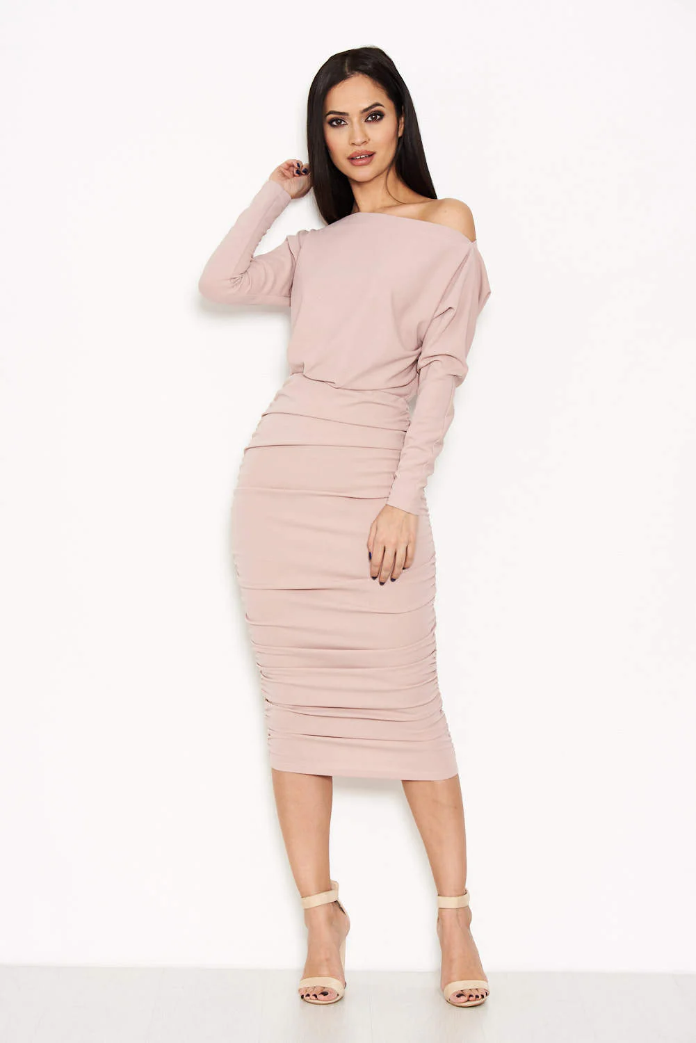 Mushroom Off Shoulder Ruched Dress - Image 2