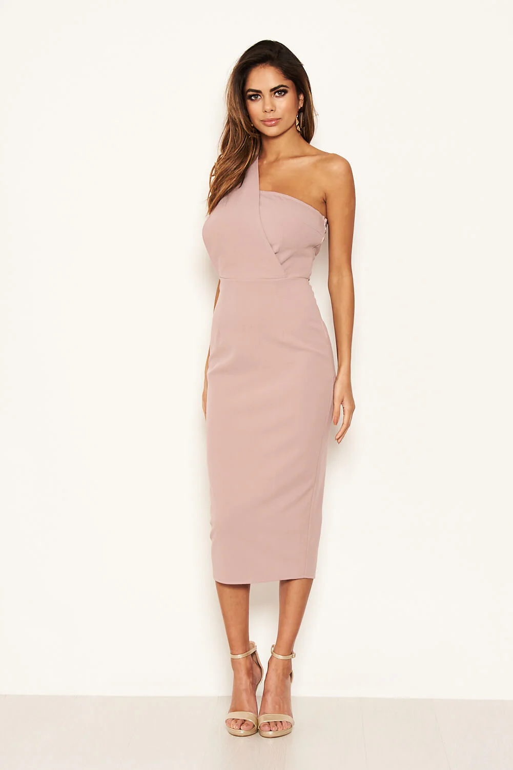 Mushroom One Shoulder Wrap Midi Dress - Image 7