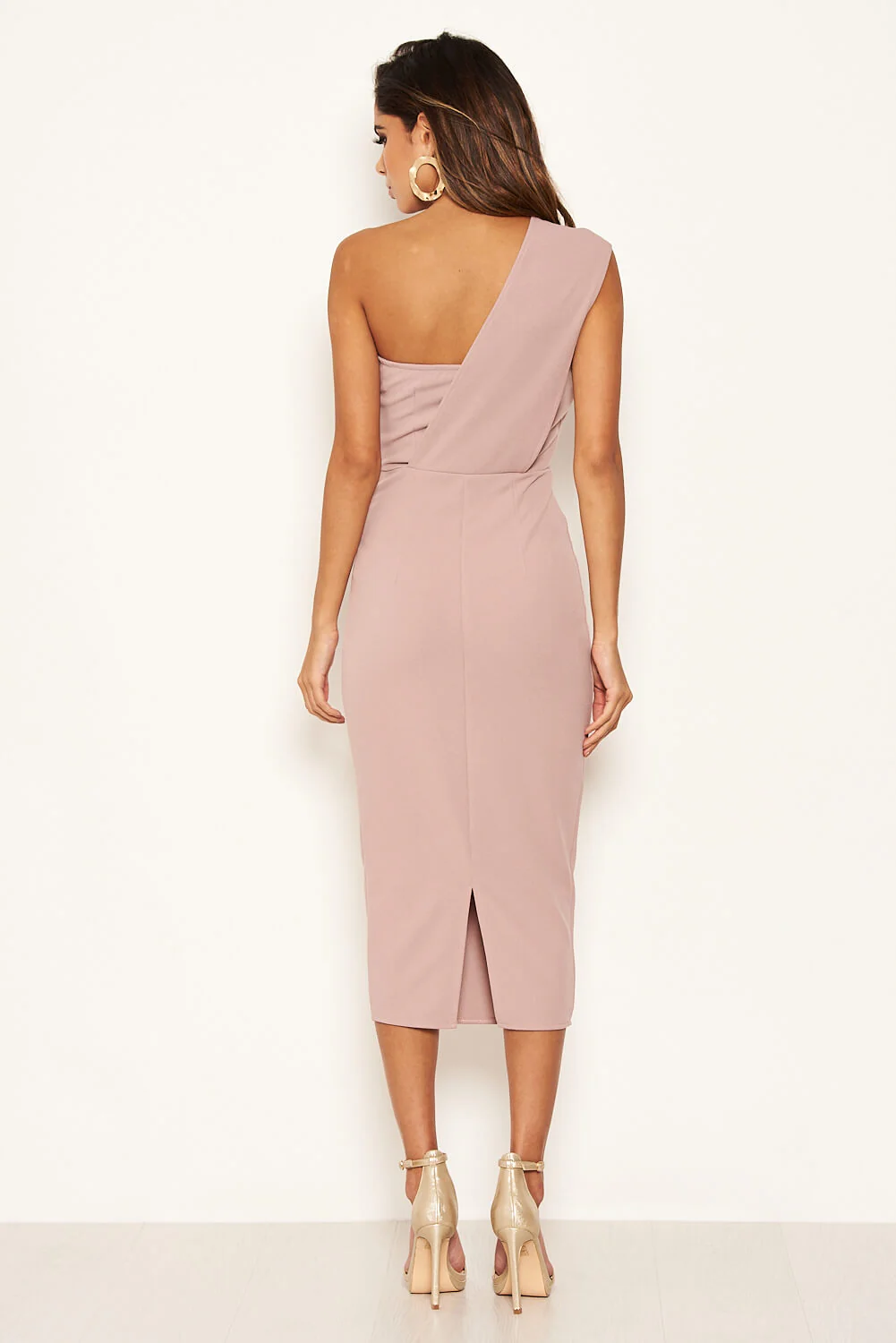 Mushroom One Shoulder Wrap Midi Dress - Image 8