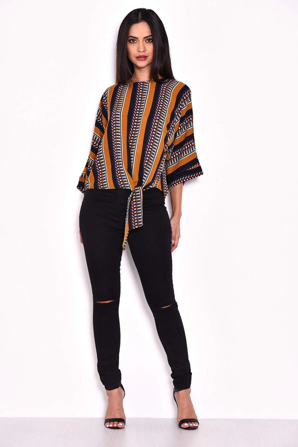 Mustard Aztec-Print Wide-Sleeve Top - Image 2