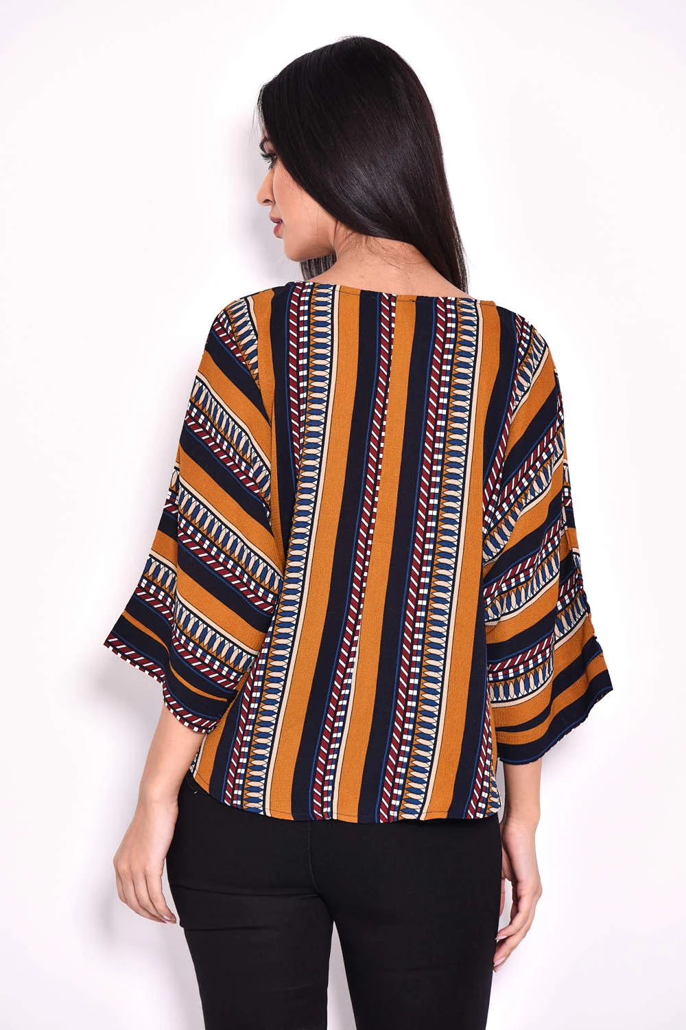 Mustard Aztec-Print Wide-Sleeve Top - Image 3