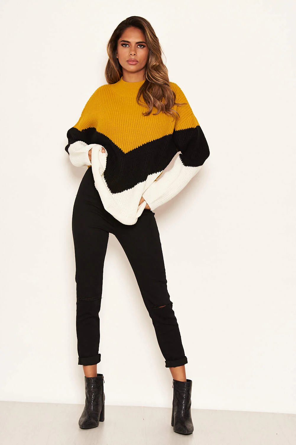 Mustard Block Colour Oversized Jumper - Image 2