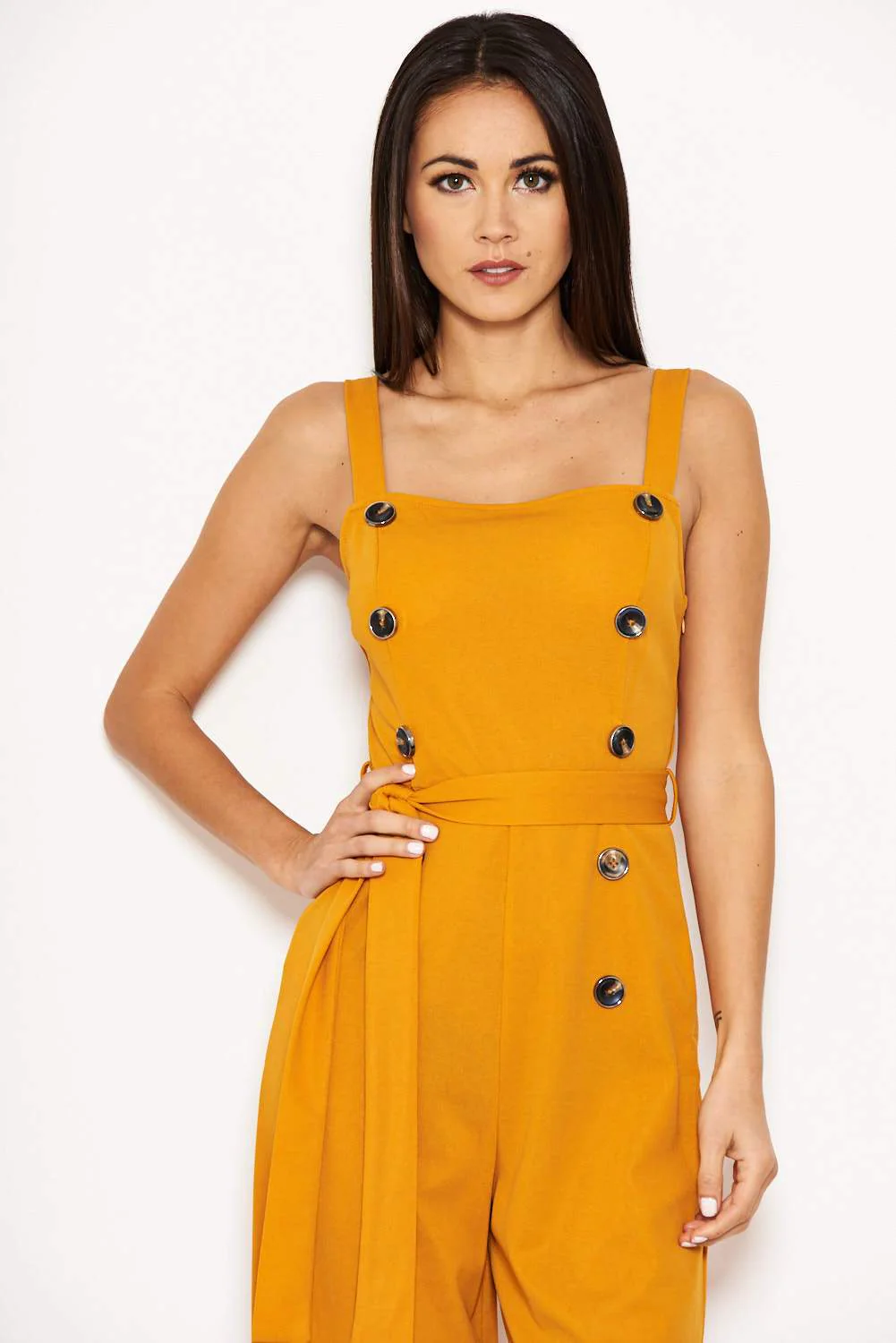 Mustard Button Front Detail Jumpsuit - Image 5