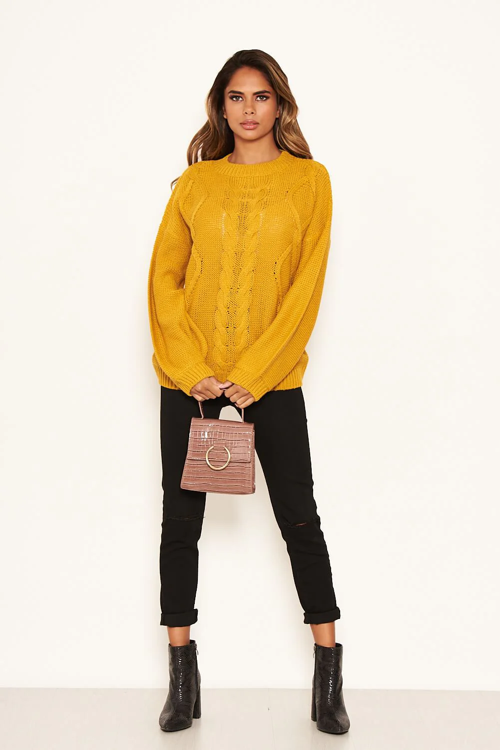 Mustard Cable Knitted High Neck Jumper - Image 2
