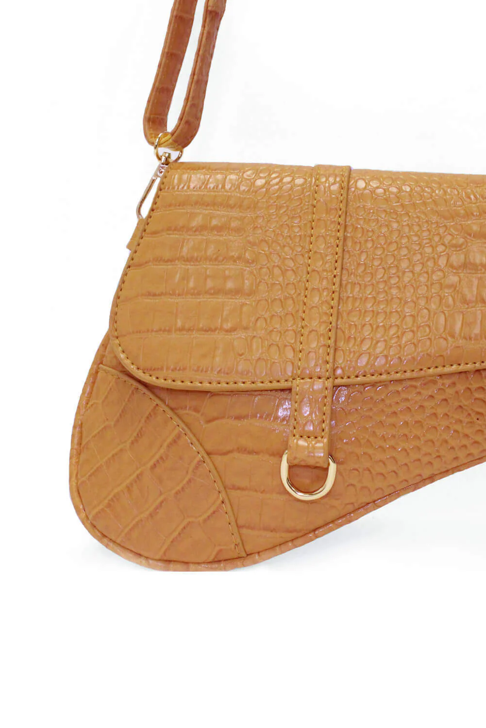 Mustard Croc Detail Saddle Bag - Image 2