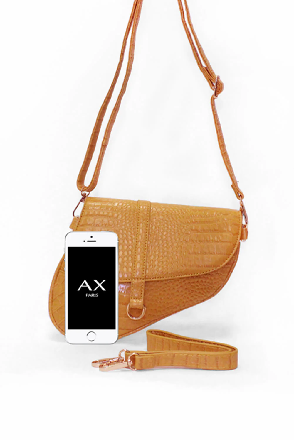 Mustard Croc Detail Saddle Bag - Image 3