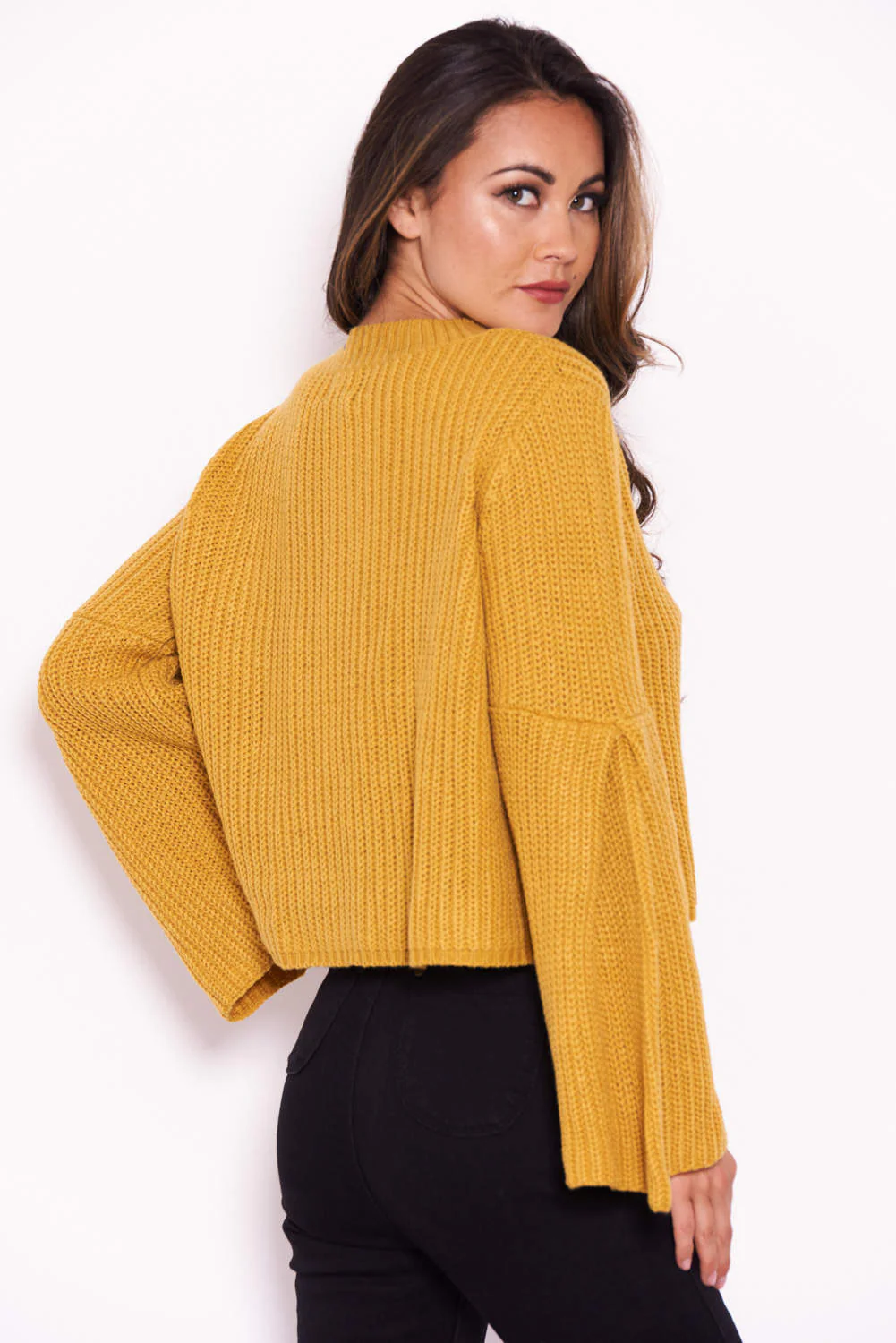 Mustard Flare Sleeve Knitted Jumper - Image 3