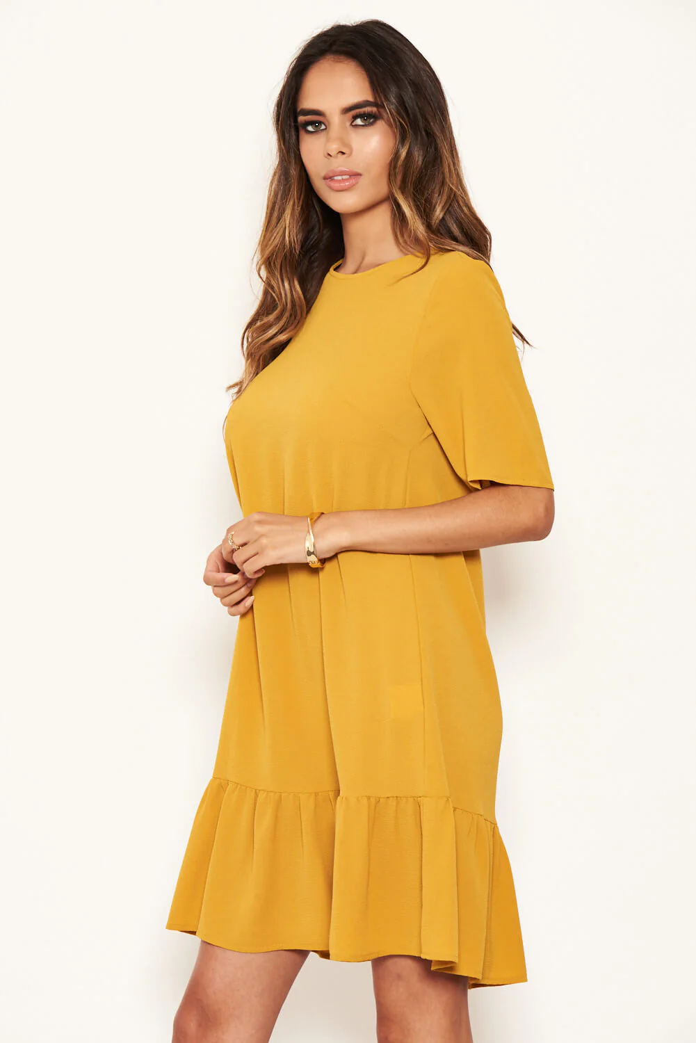 Mustard Frill Hem Shift Dress - Image 3