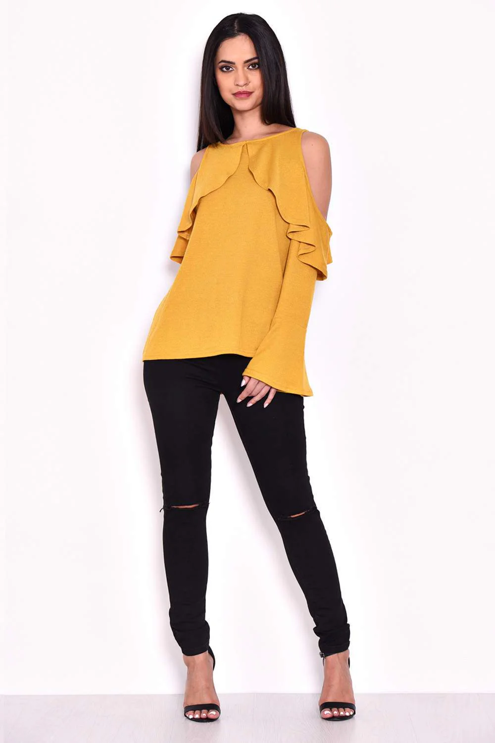Mustard Knitted Cold Shoulder Top - Image 2