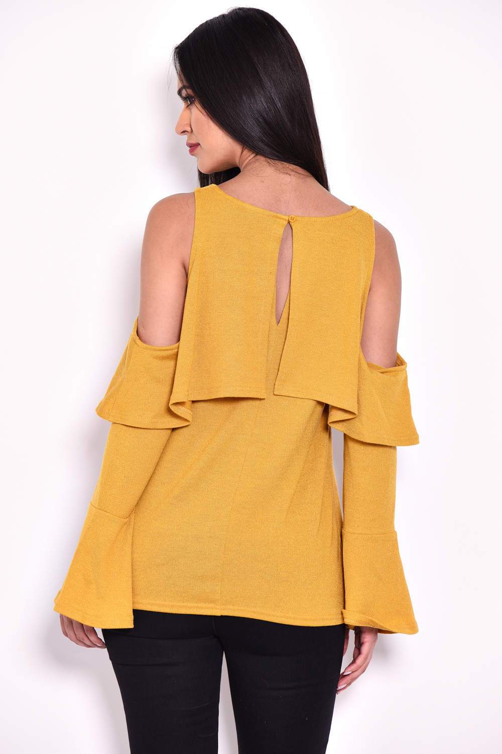 Mustard Knitted Cold Shoulder Top - Image 3