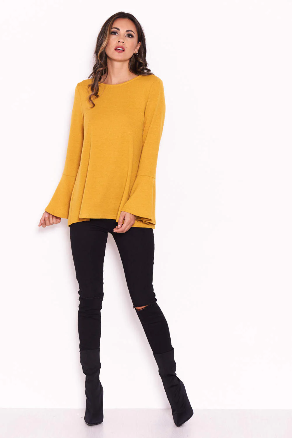 Mustard Knitted Top With Frill Detailed Sleeves - Image 2