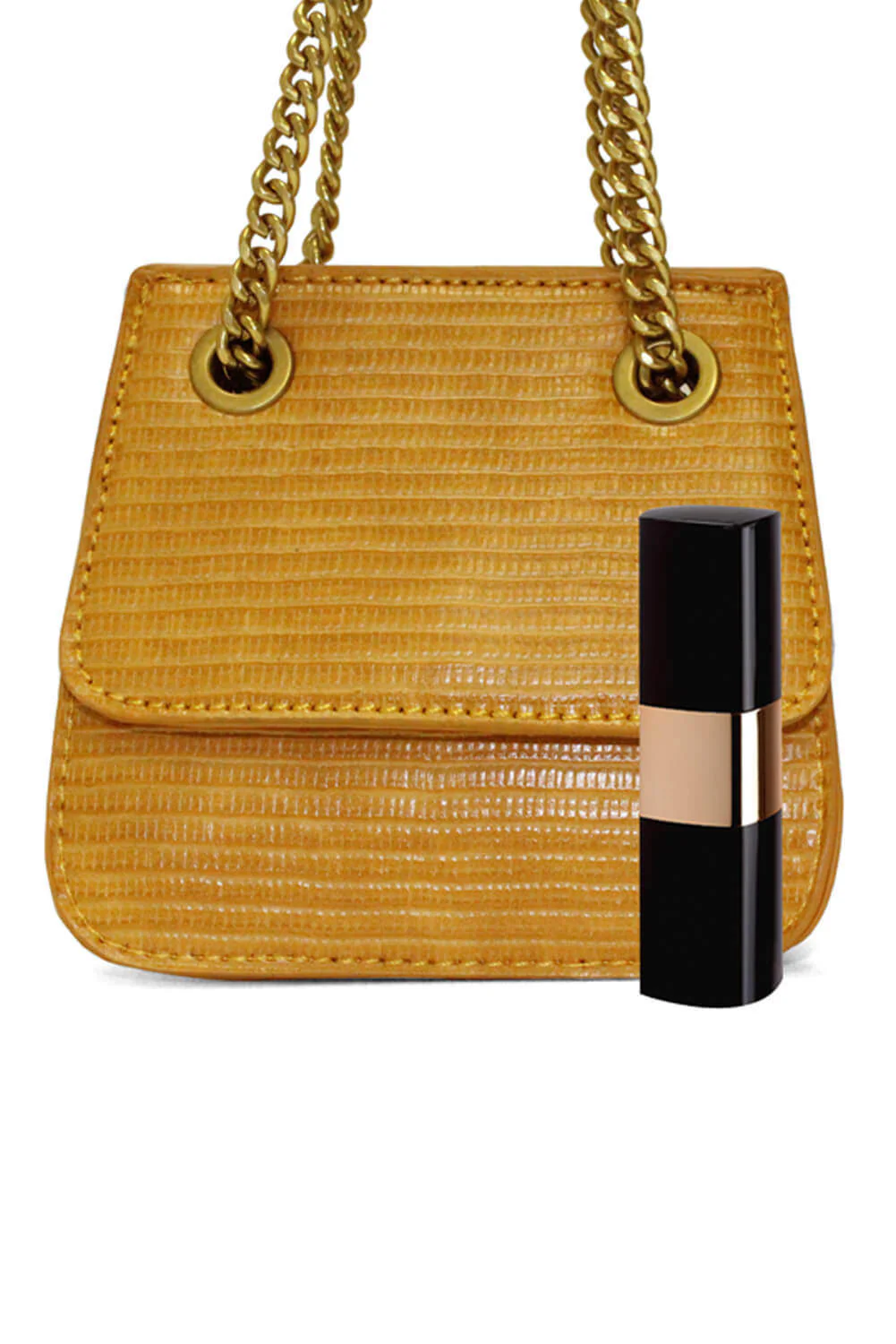 Mustard Mini Textured Chain Strap Bag - Image 4