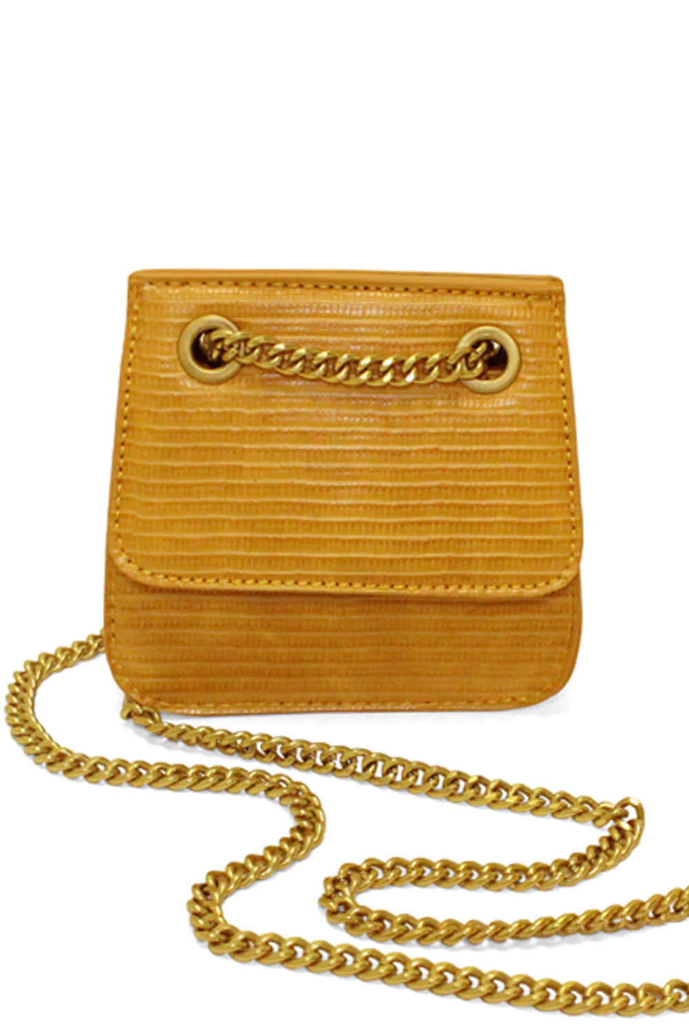Mustard Mini Textured Chain Strap Bag - Image 5