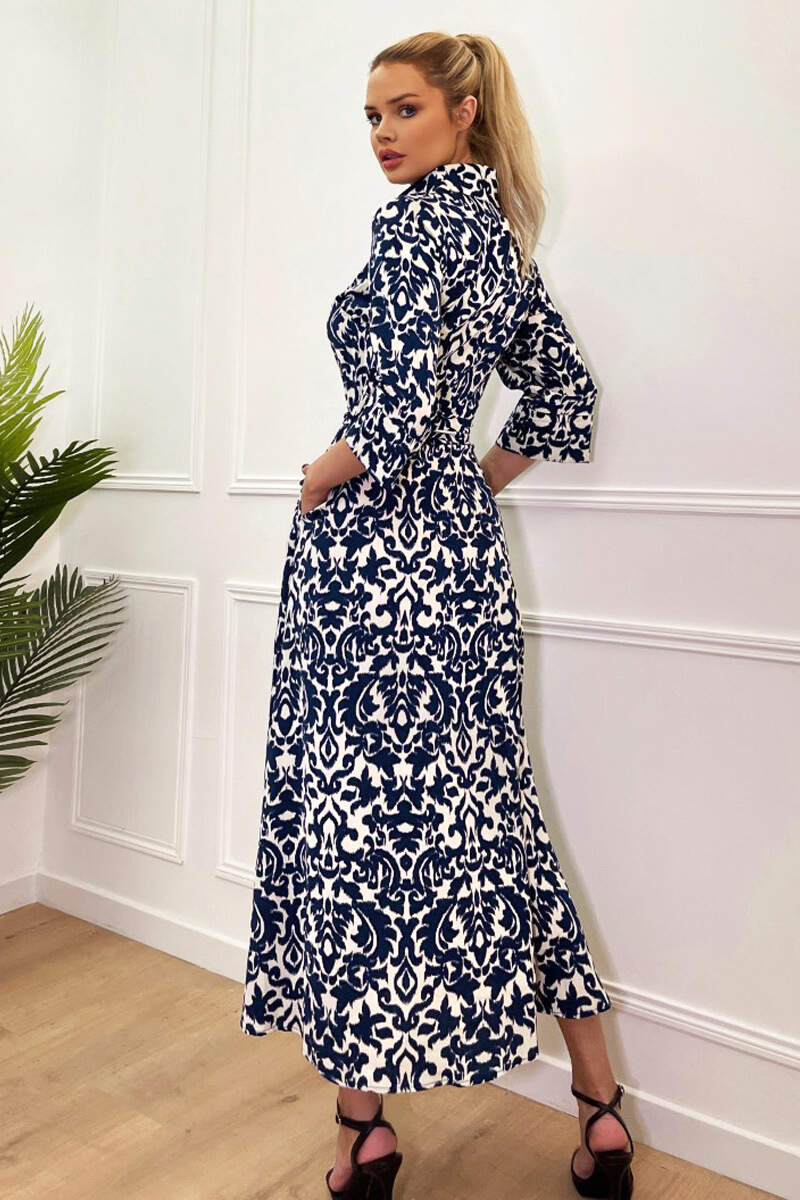 Navy and Cream Printed Shirt Dress - Image 2