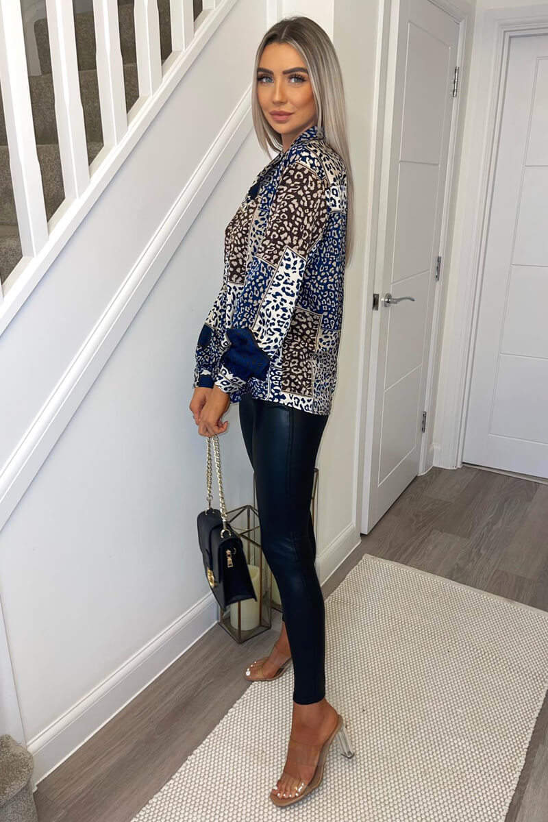 Navy Animal Print Button Up Shirt - Image 3