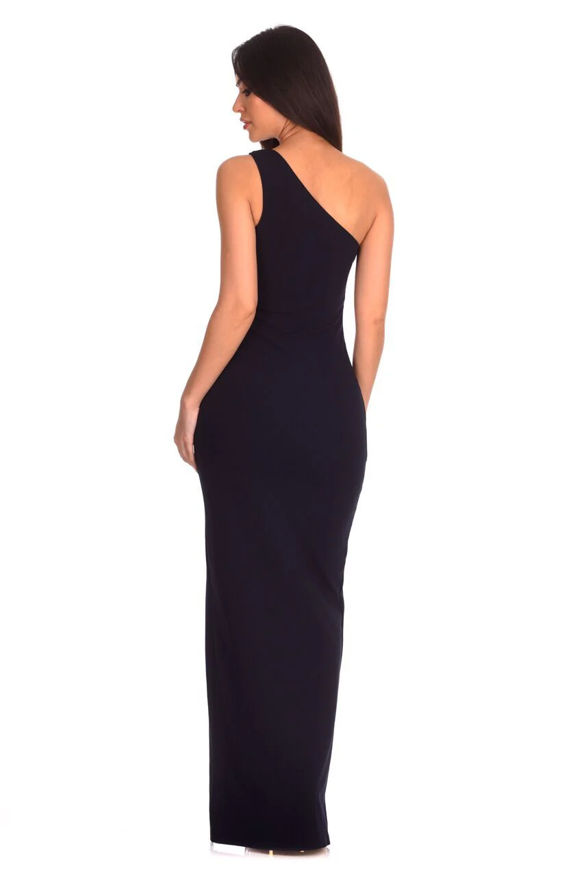 Navy Asymmetric Maxi Dress - Image 3