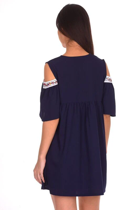 Navy Aztec Cold Shoulder Dress - Image 3