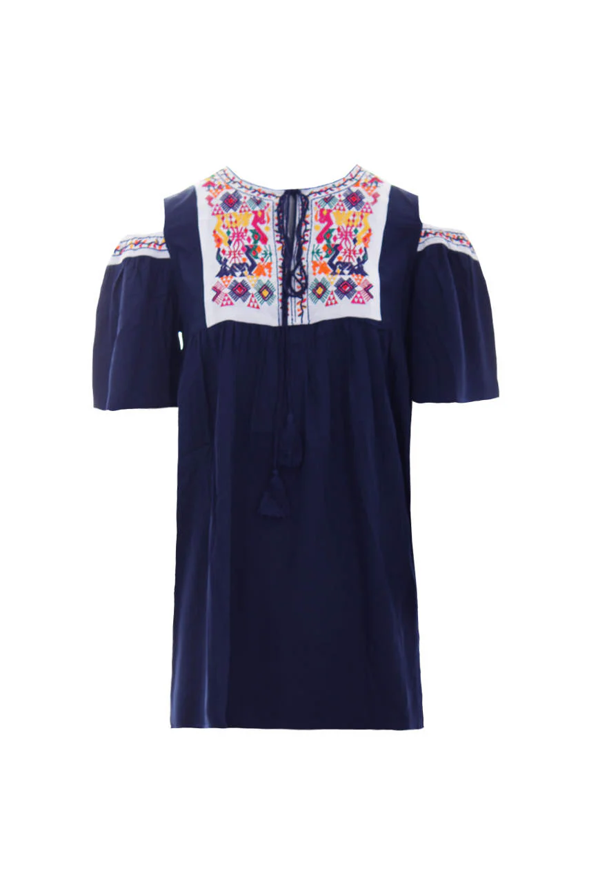 Navy Aztec Cold Shoulder Dress - Image 4