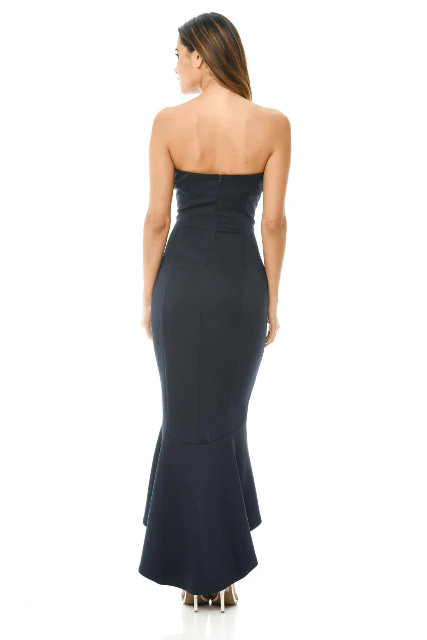 Navy Bandeau Fishtail Dress - Image 3