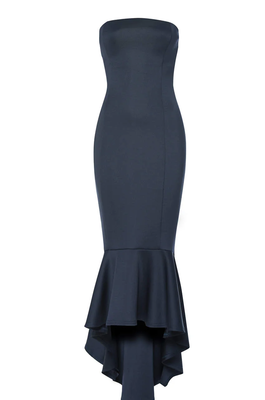 Navy Bandeau Fishtail Dress - Image 4