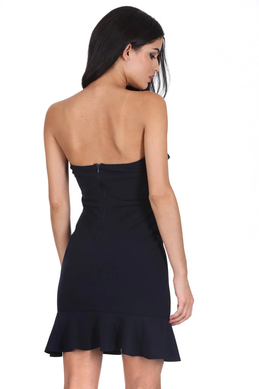 Navy Bandeau Frill Detail Mini Dress - Image 3