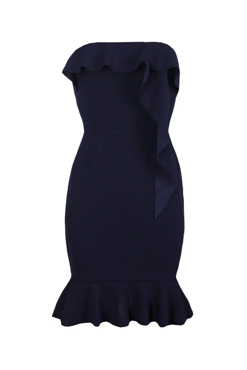 Navy Bandeau Frill Detail Mini Dress - Image 4