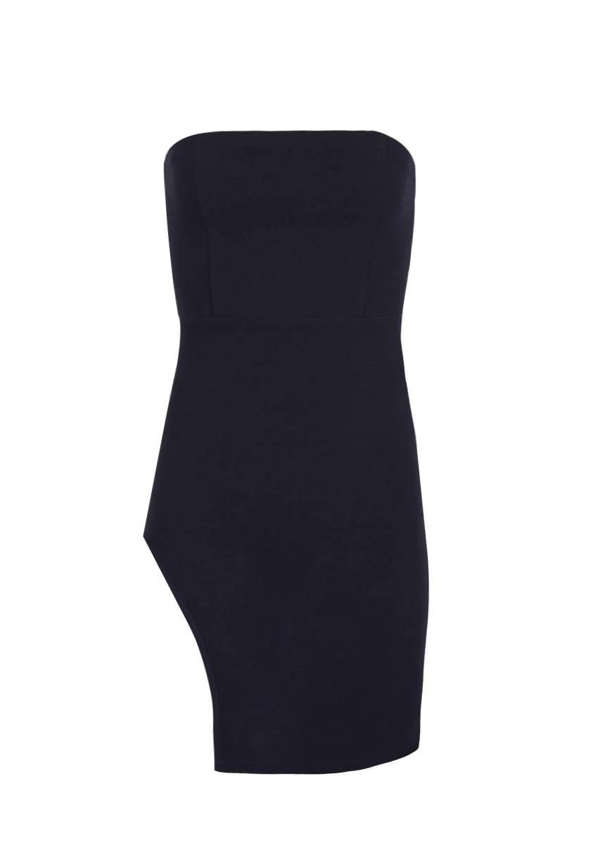 Navy Bandeau Thigh Split Dress - Image 4