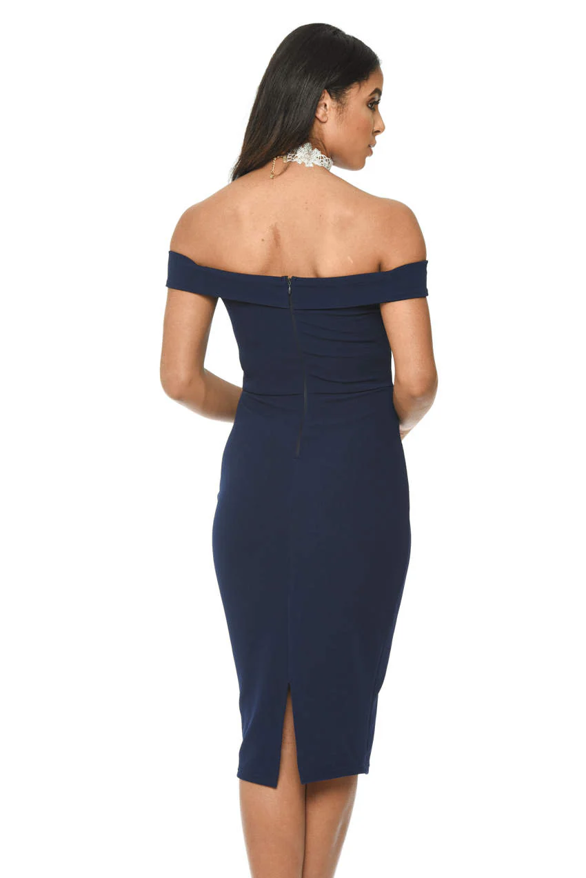 Navy Bardot Bodycon Dress - Image 4
