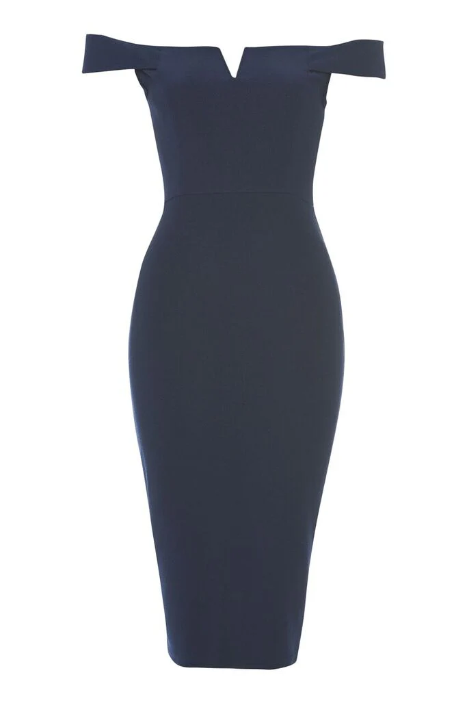 Navy Bardot Bodycon Dress - Image 5