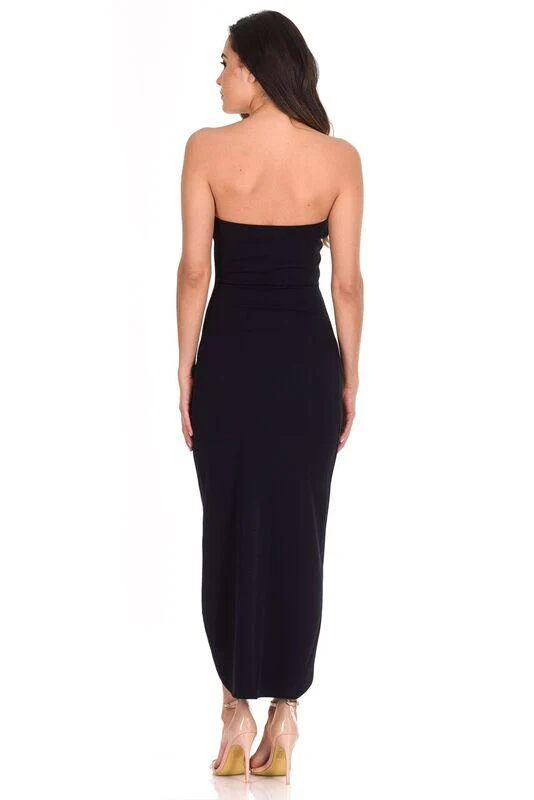 Navy Bardot Frill Detail Midi Dress - Image 3