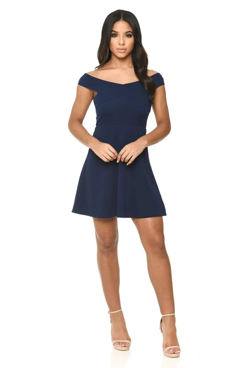 Navy Bardot Skater Dress - Image 2