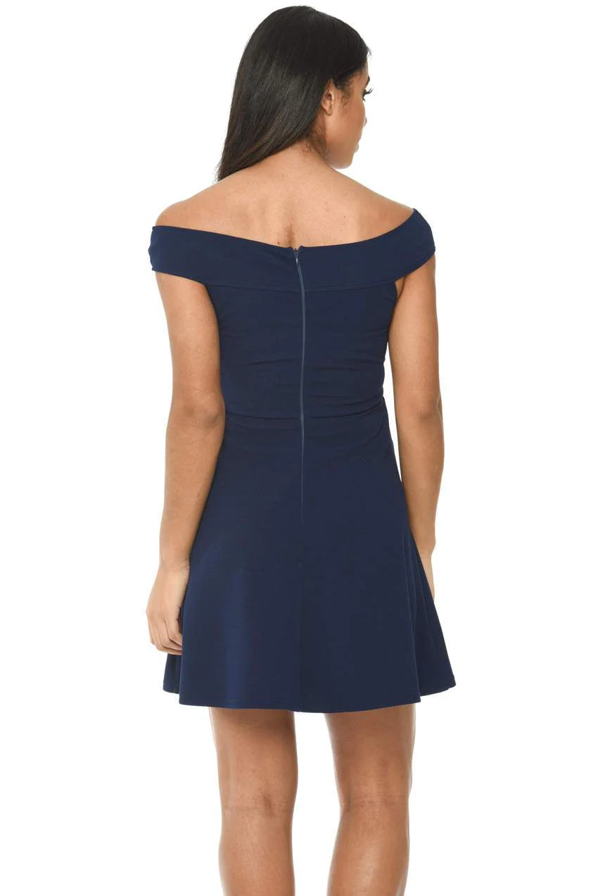 Navy Bardot Skater Dress - Image 3