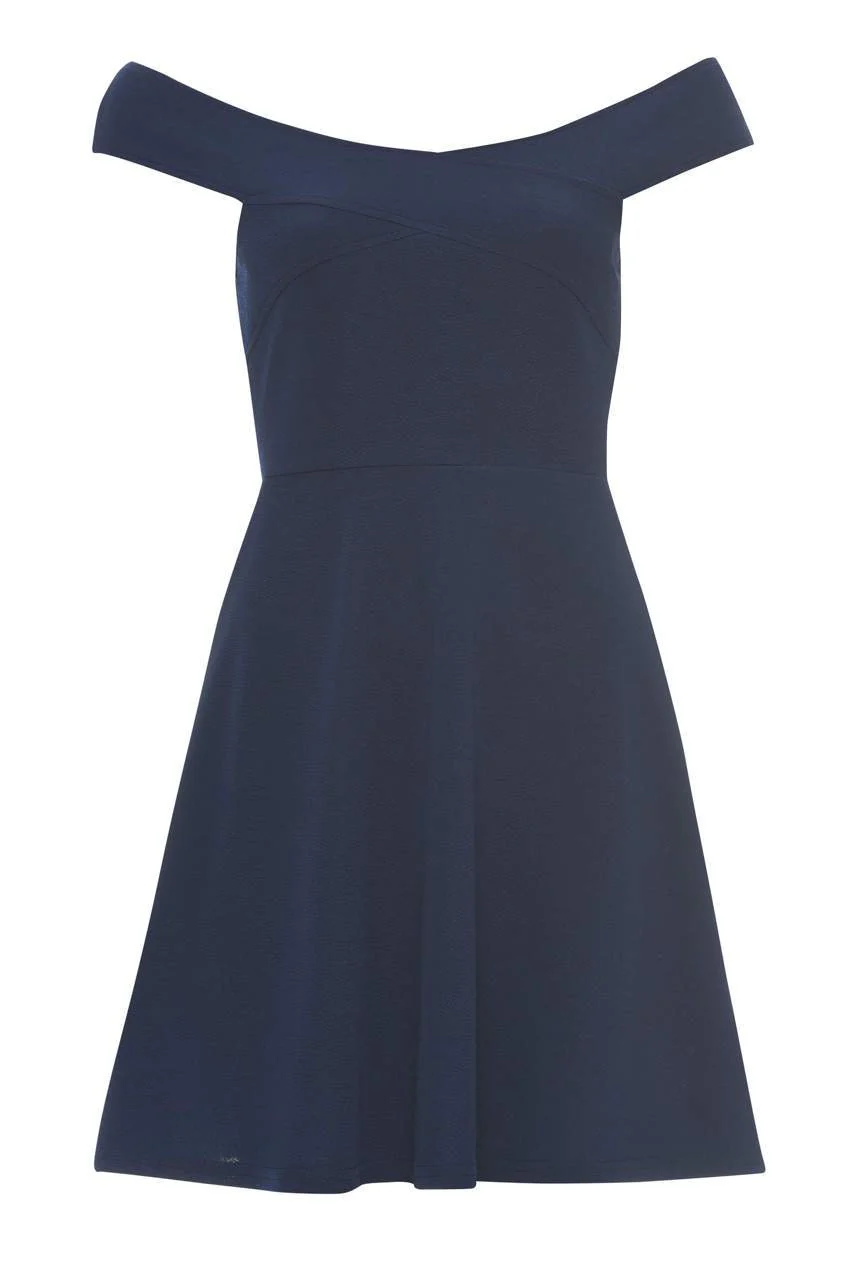 Navy Bardot Skater Dress - Image 4