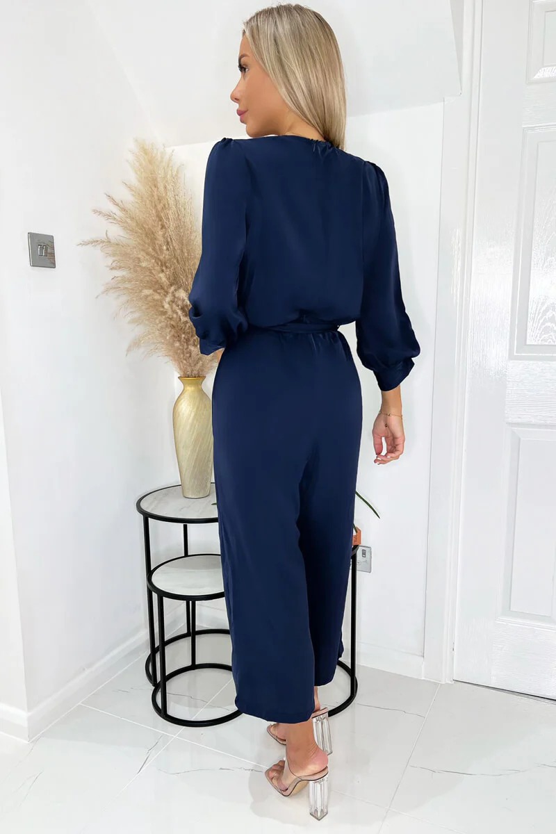 Navy Belted 3/4 Sleeve Jumpsuit - Image 4