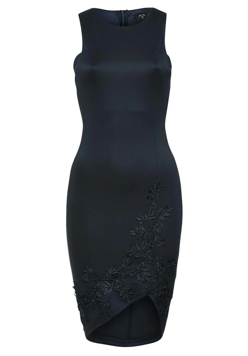 Navy Bodycon Dress With Lace Hem - Image 4
