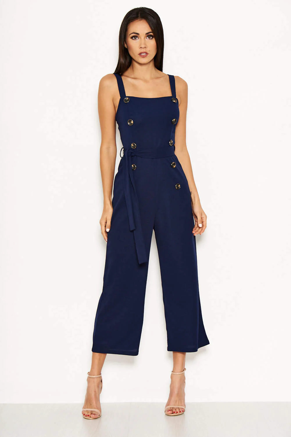 Navy Button Front Detail Jumpsuit