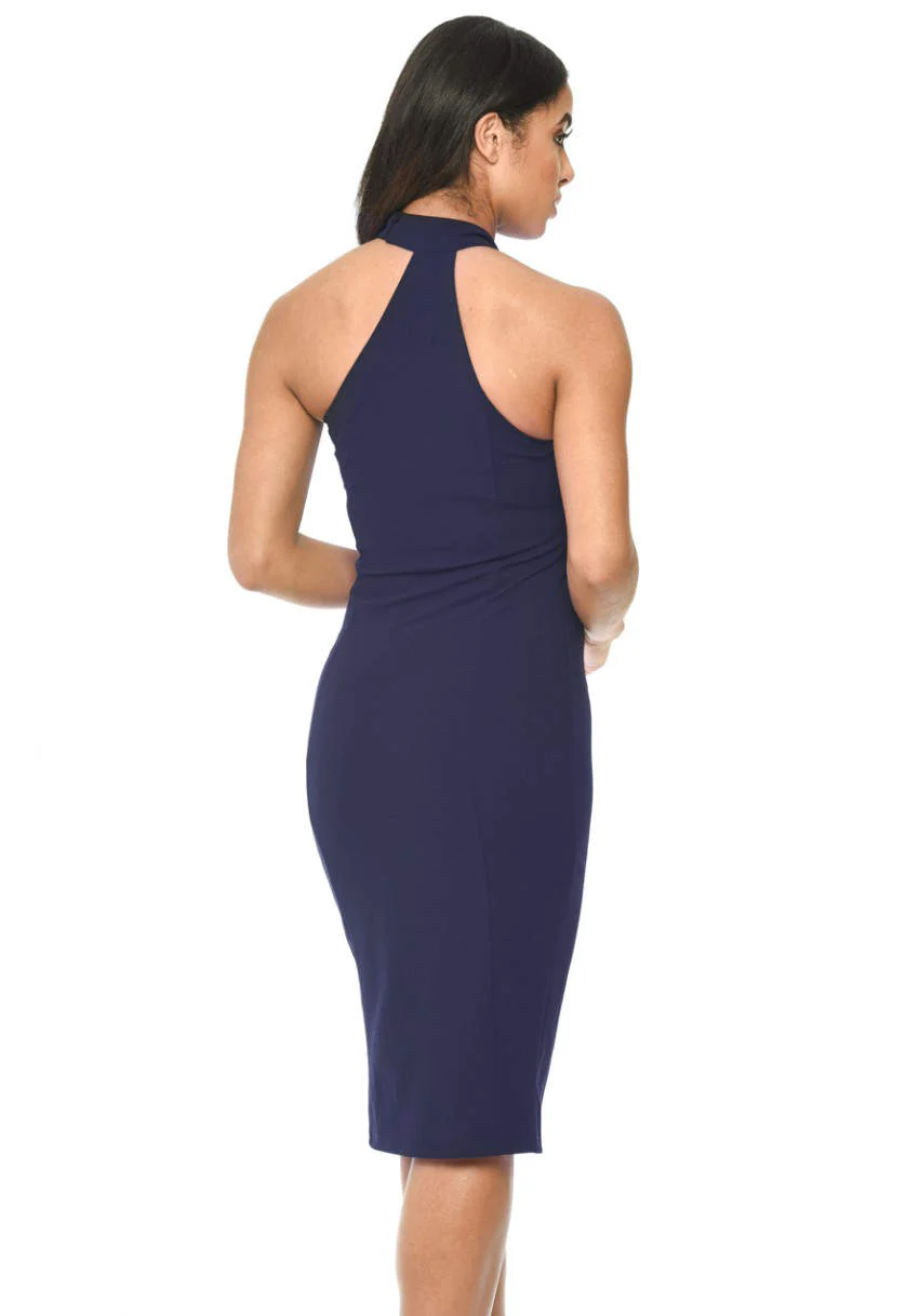 Navy Choker Bodycon Dress - Image 3