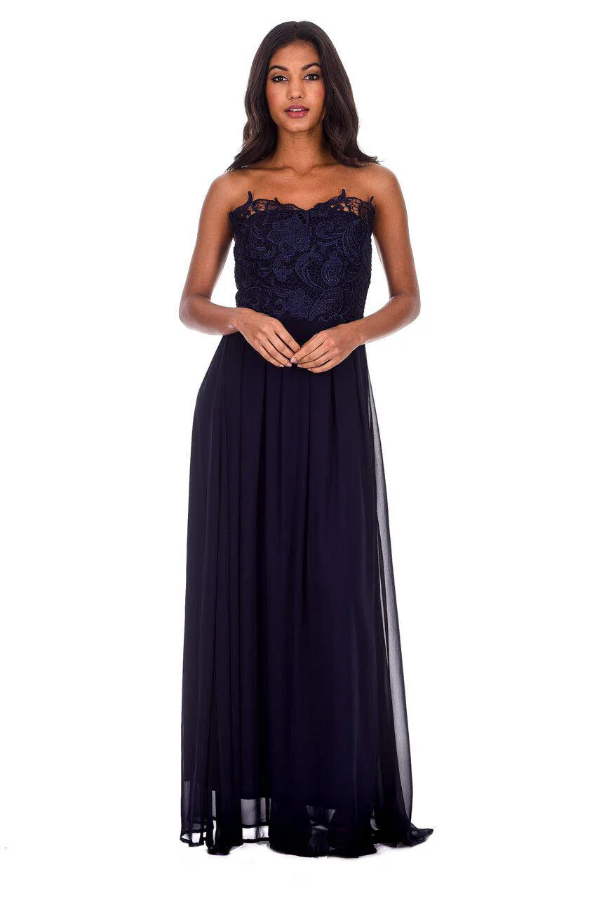 Navy Crochet Bandeau Top Maxi Dress - Image 2