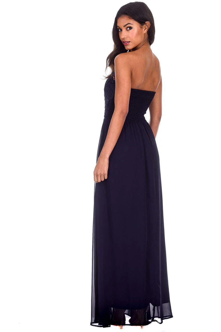 Navy Crochet Bandeau Top Maxi Dress - Image 3