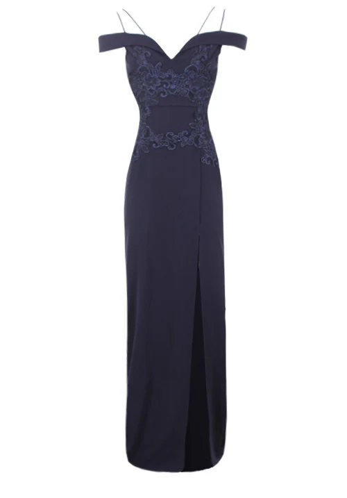 Navy Crochet Detail Double Strap Maxi Dress - Image 4