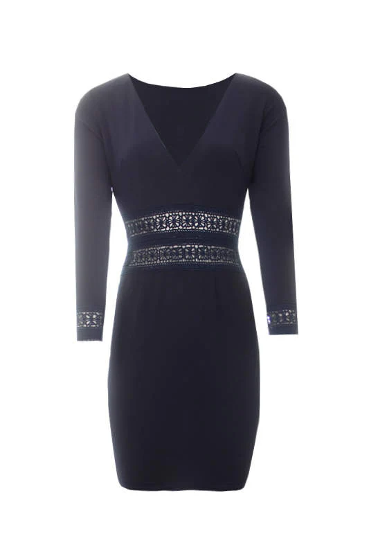 Navy Crochet Detail Mini Dress - Image 4
