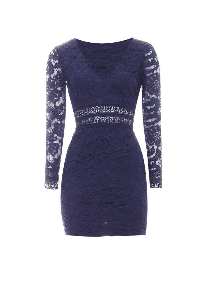 Navy Crochet Detailed Dress - Image 4