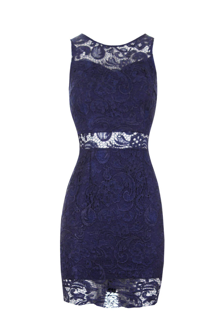 Navy Crochet Embroidered Mini Dress - Image 4