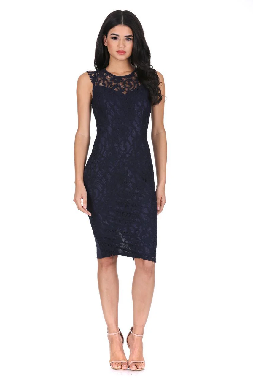 Navy Crochet Midi Dress With Back Detail - Image 2