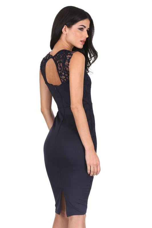 Navy Crochet Midi Dress With Back Detail - Image 3