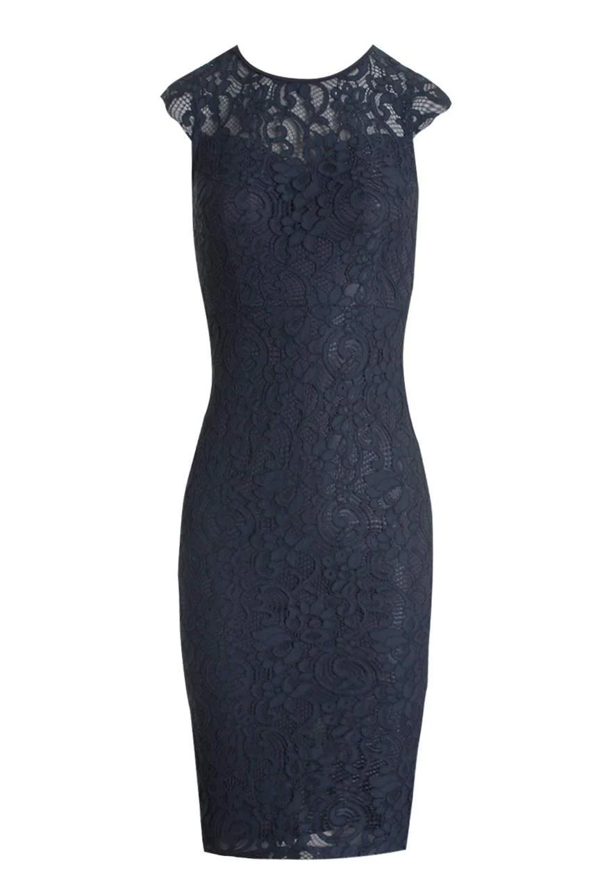 Navy Crochet Midi Dress With Back Detail - Image 4